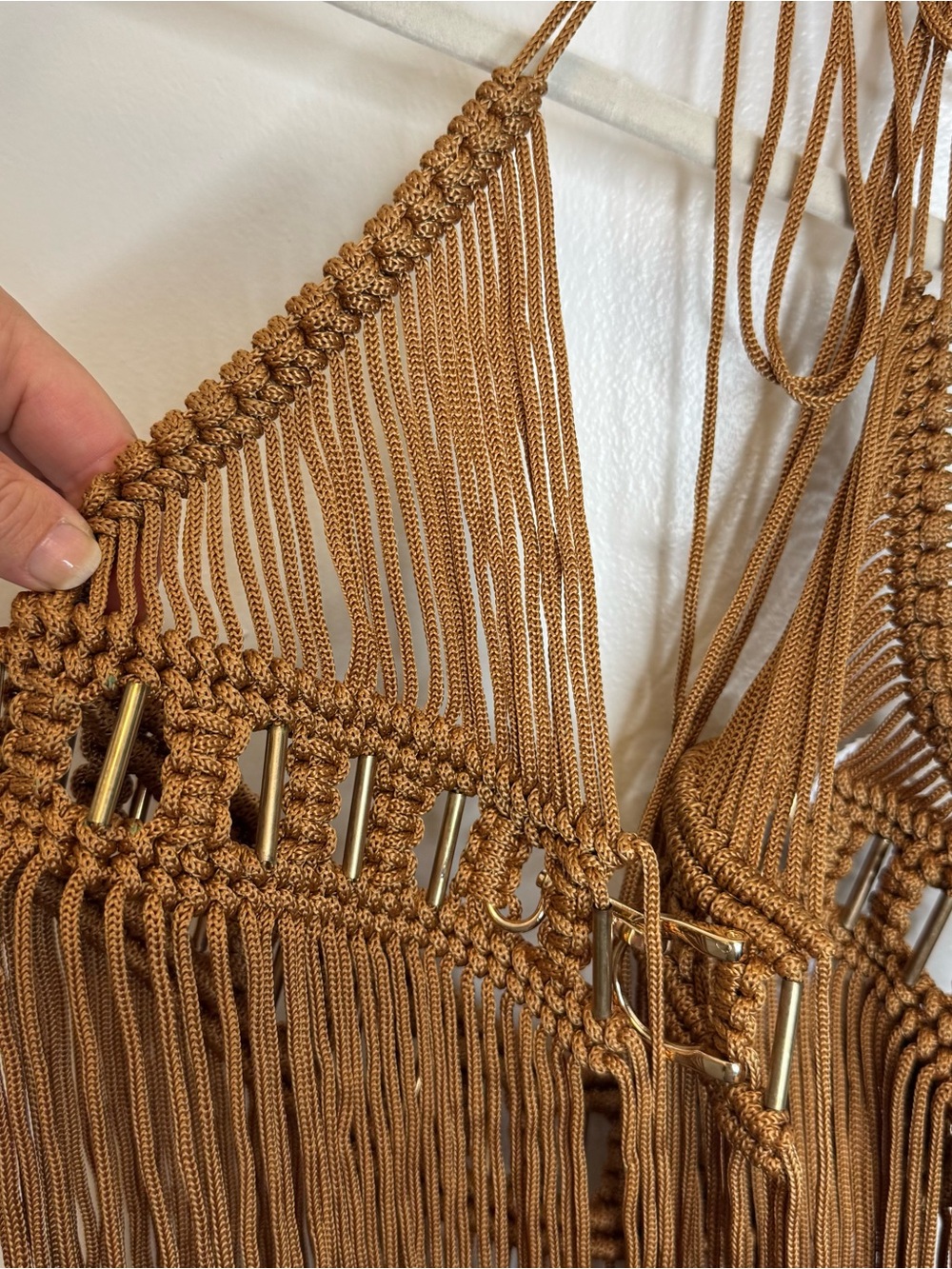 NWT Myxandria Halterneck Fringe Knitted Coverup Dress Large Brown Tan - Picture 5 of 10